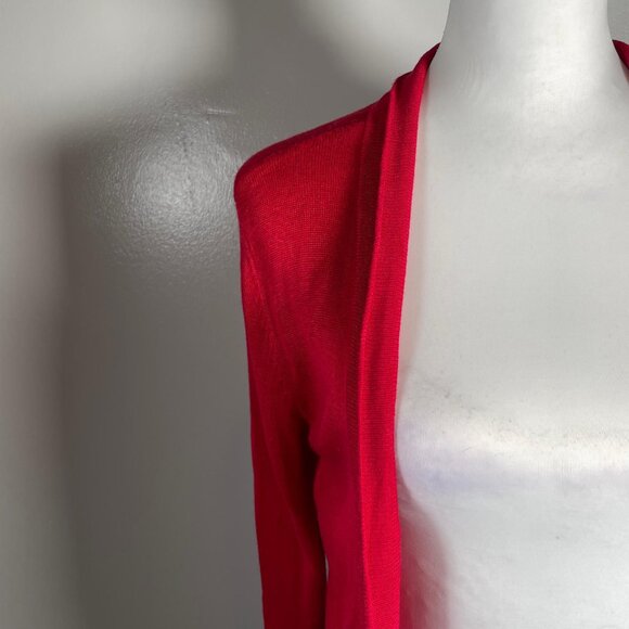 Premise Studio Red Shawl Neck Open Front 3/4 Sleeve Cardigan Sweater S - Picture 3 of 12